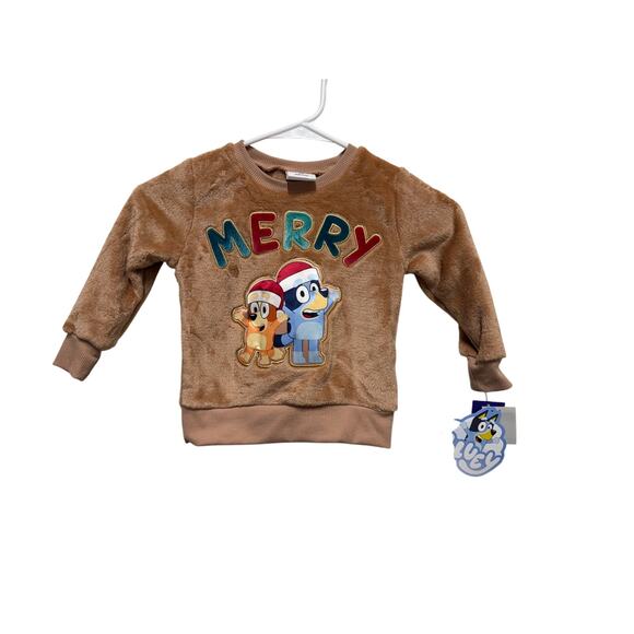 NWT Bluey Bingo Sherpa sweatshirt Christmas Size 18 months - Picture 1 of 4